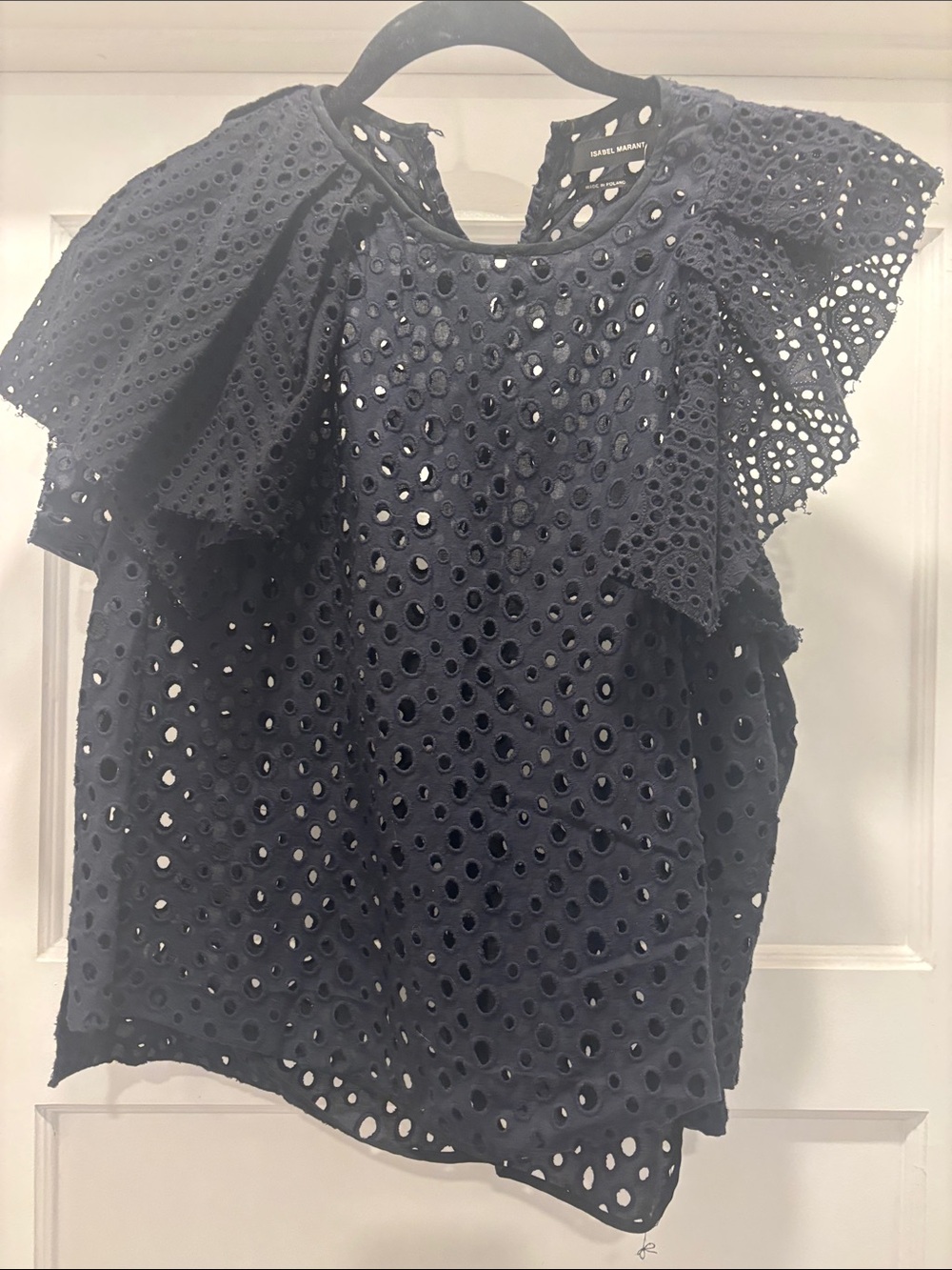 Isabel Marant Black Eyelet Ruffle Sleeveless Blouse
